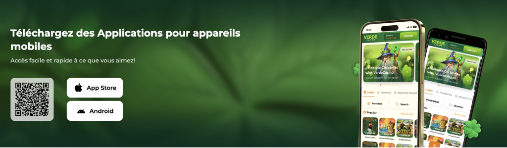Aperçu de l'application mobile Verde Casino